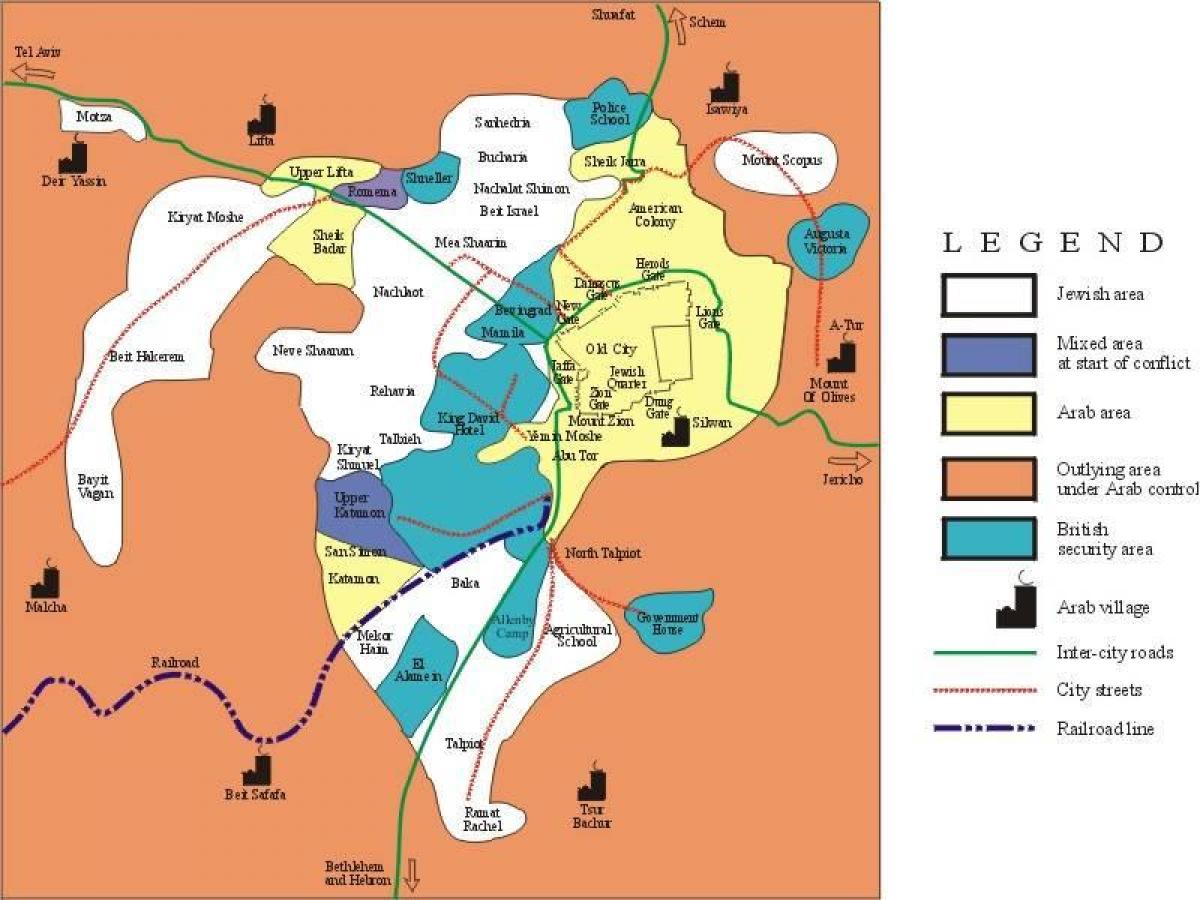 Zona di gerusalemme mappa - Mappa di Gerusalemme e dintorni (Israele)
